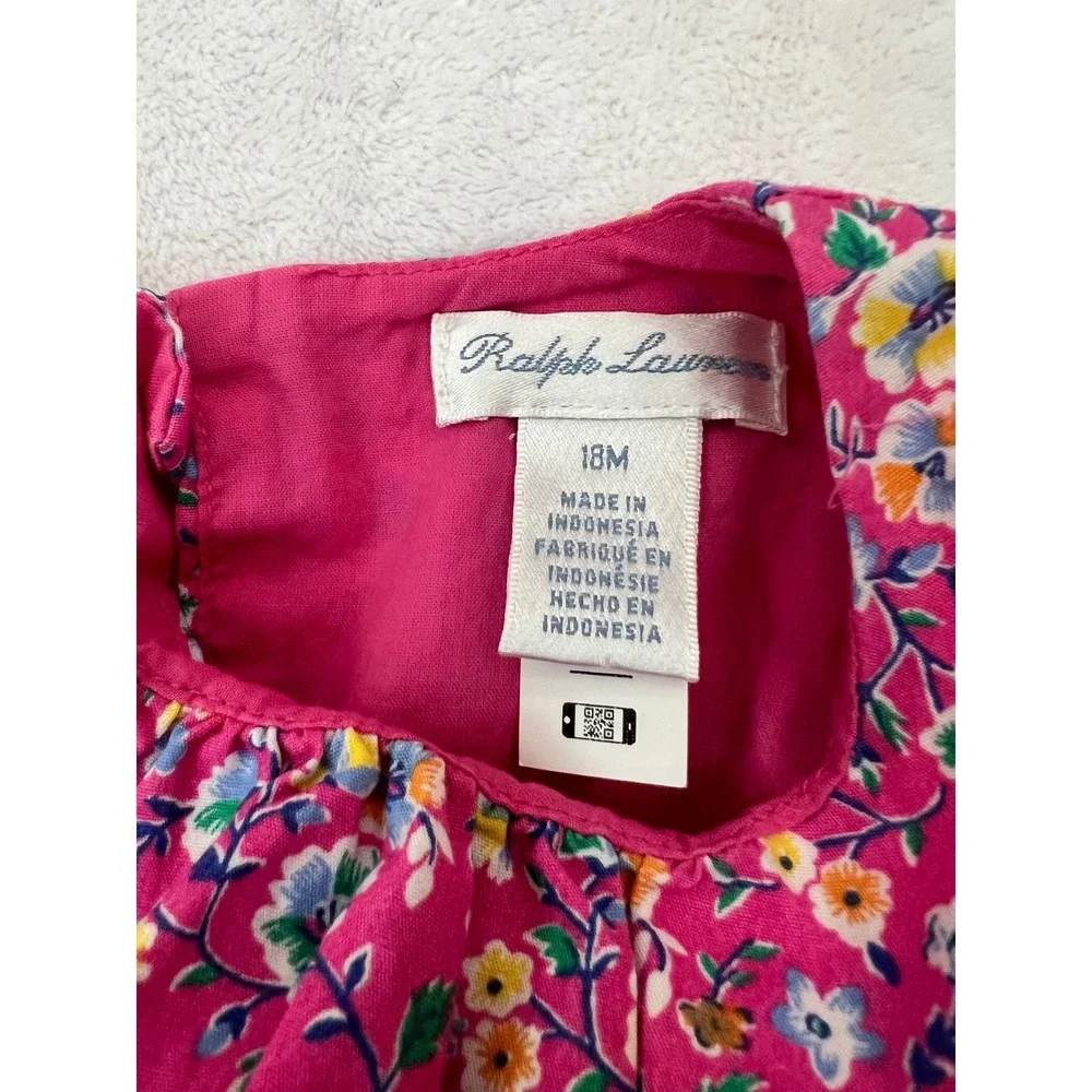 VTG Ralph Lauren Pink Floral Sleeveless Cotton Elastic Waist Dress 18M